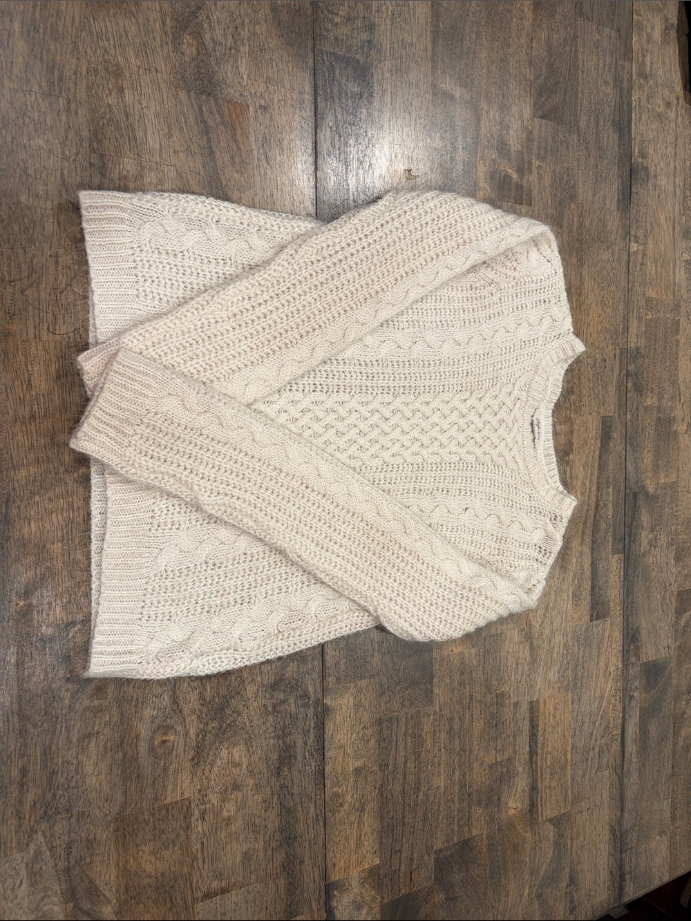Style & Co. Cream Cable Knit Crewneck Sweater
